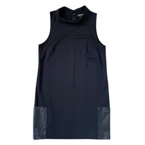 J'ENVIE Women's Black Sleeveless Sheath Dress Tunic Top Faux Leather Pockets Lrg